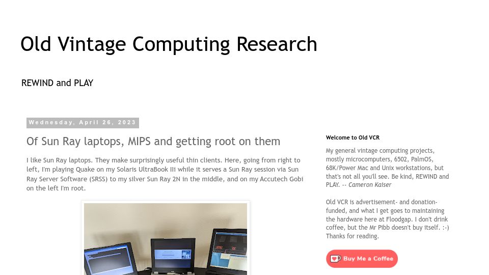 Screenshot of oldvcr.blogspot.com: Of Sun Ray laptops, MIPS and getting root on them