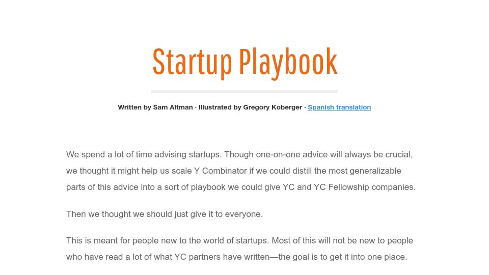 Screenshot of playbook.samaltman.com: Startup Playbook