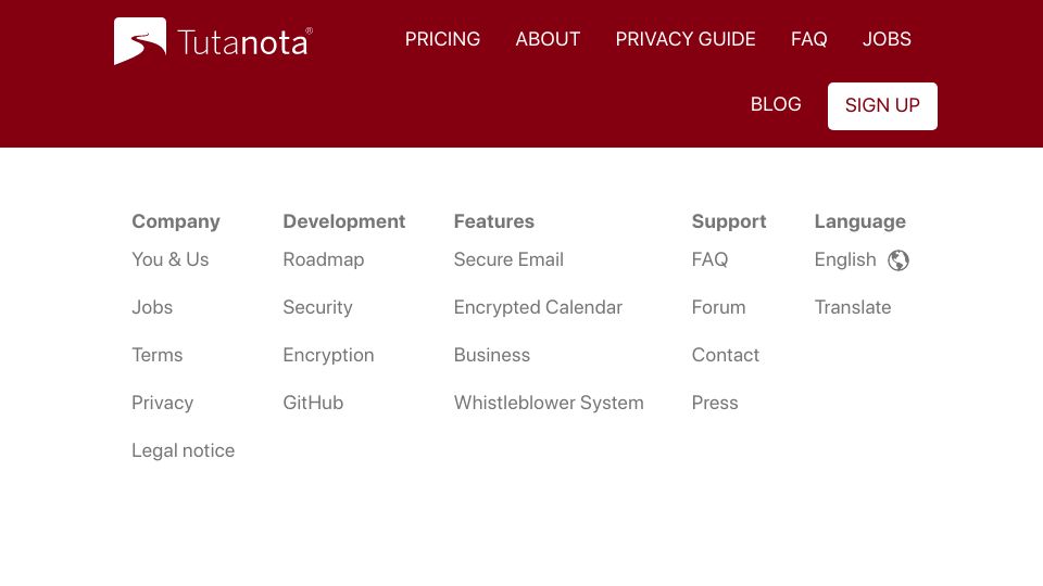 Screenshot of tutanota.com: Is Gmail killing independent email?