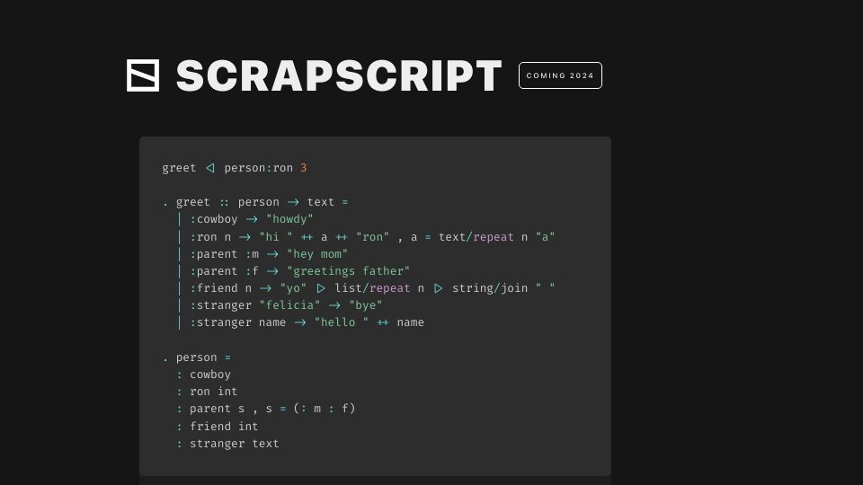 Screenshot of scrapscript.org: Show HN: ScrapScript – A tiny functional language for sharable software