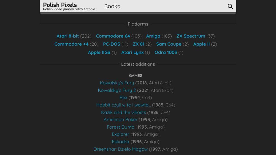 Screenshot of polishpixels.com: Show HN: I made a retro game archive for Polish games