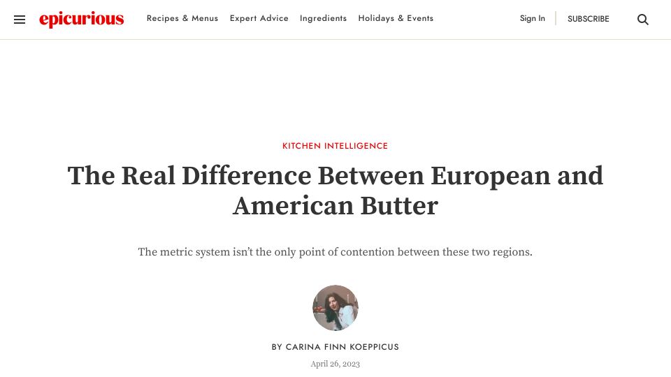 Screenshot of epicurious.com: The Difference Between European and American Butter