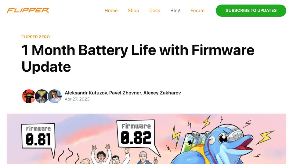 Screenshot of blog.flipperzero.one: FlipperZero: 1 Month Battery Life with Firmware Update