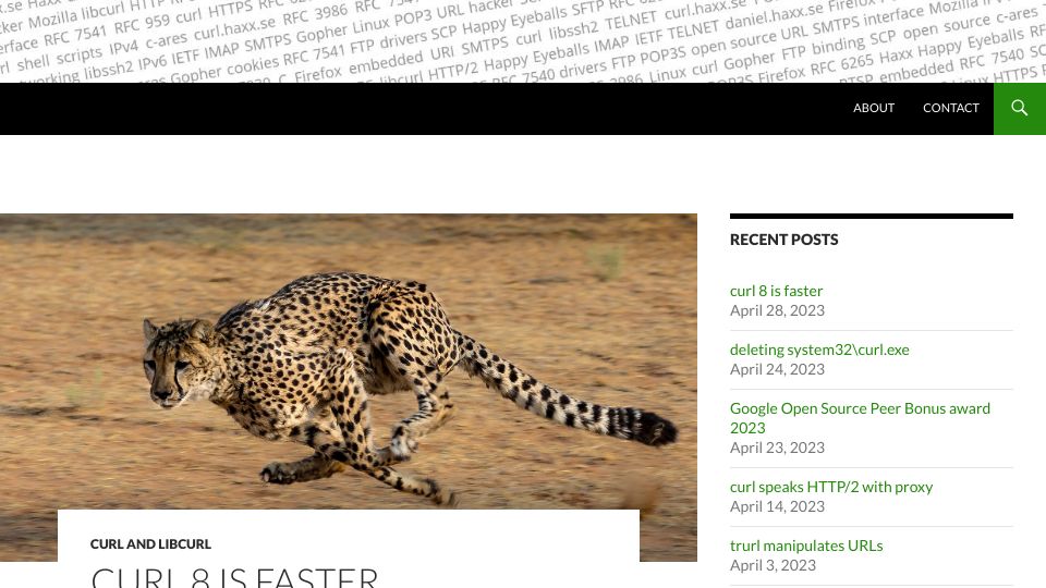 Screenshot of daniel.haxx.se: Curl 8 Is Faster