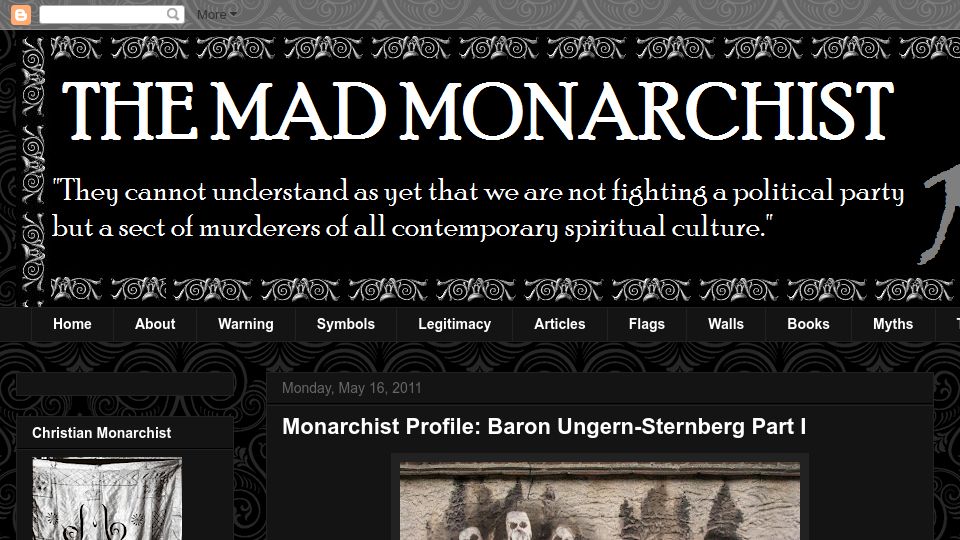 Screenshot of madmonarchist.blogspot.com: Baron Roman von Ungern-Sternberg (2011)