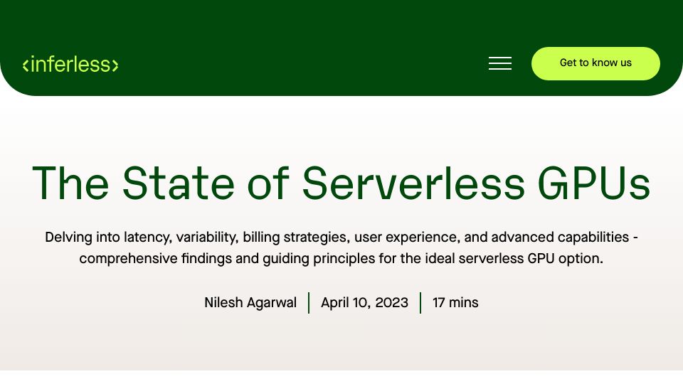 Screenshot of inferless.com: The State of Serverless GPUs