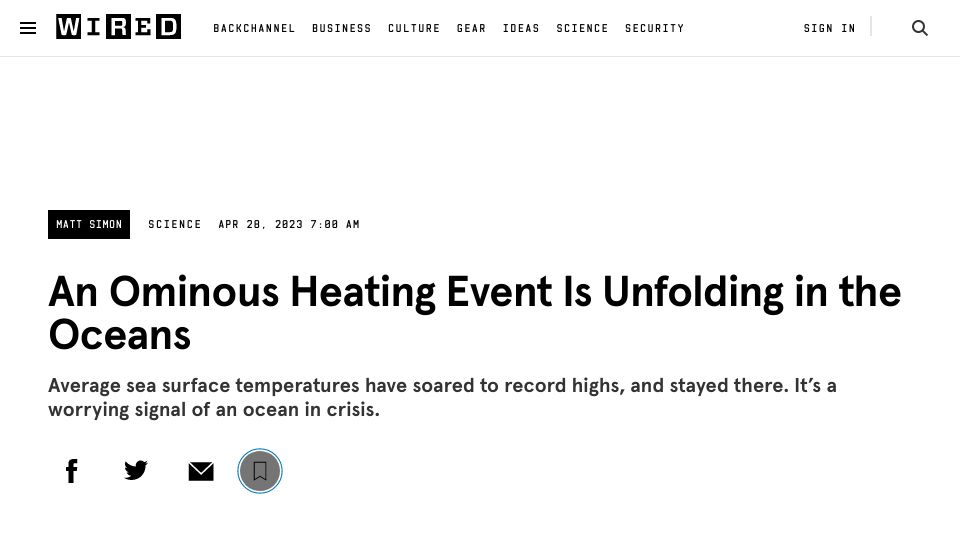 Screenshot of wired.com: An Ominous Heating Event Is Unfolding in the Oceans