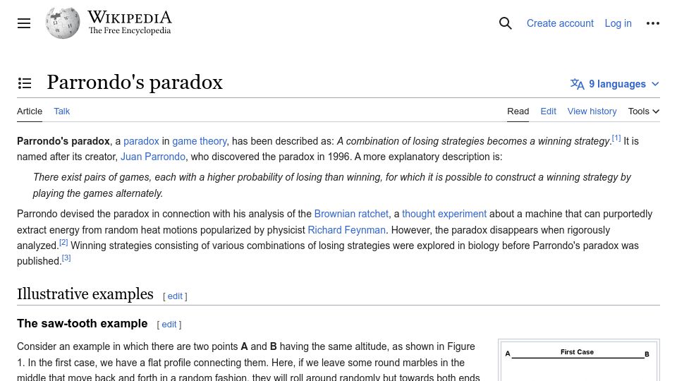 Screenshot of en.wikipedia.org: Parrondo's Paradox