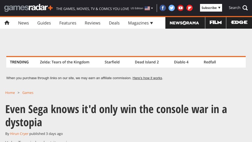 Screenshot of gamesradar.com: Even Sega knows it'd only win the console war in a dystopia
