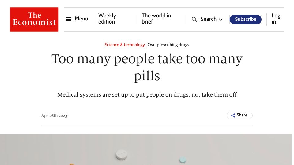 Screenshot of economist.com: Too many people take too many pills