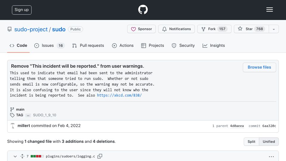 Screenshot of github.com: Remove “This incident will be reported.” from user warnings