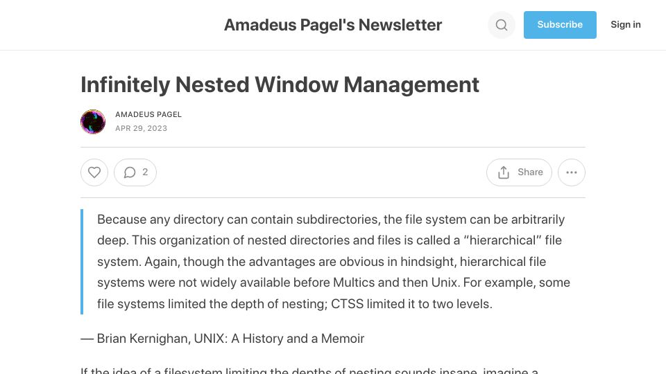 Screenshot of amadeuspagel.com: Infinitely Nested Window Management
