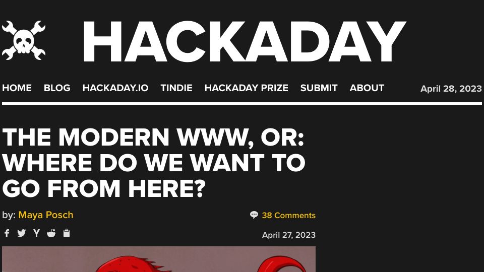 Screenshot of hackaday.com: The Modern WWW, Or: Where Do We Want to Go from Here?