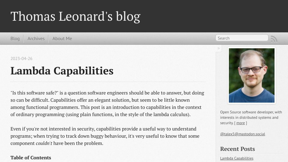 Screenshot of roscidus.com: Lambda Capabilities