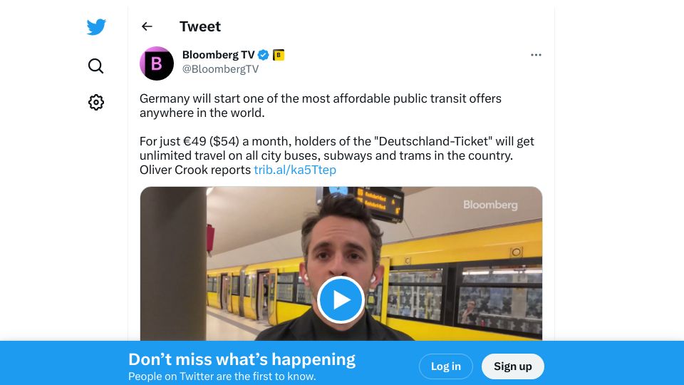 Screenshot of twitter.com: Germany will start one of the most affordable public transit offers in the world