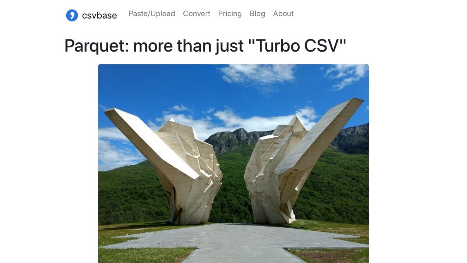 Screenshot of csvbase.com: Parquet: An efficient, binary file format for table data
