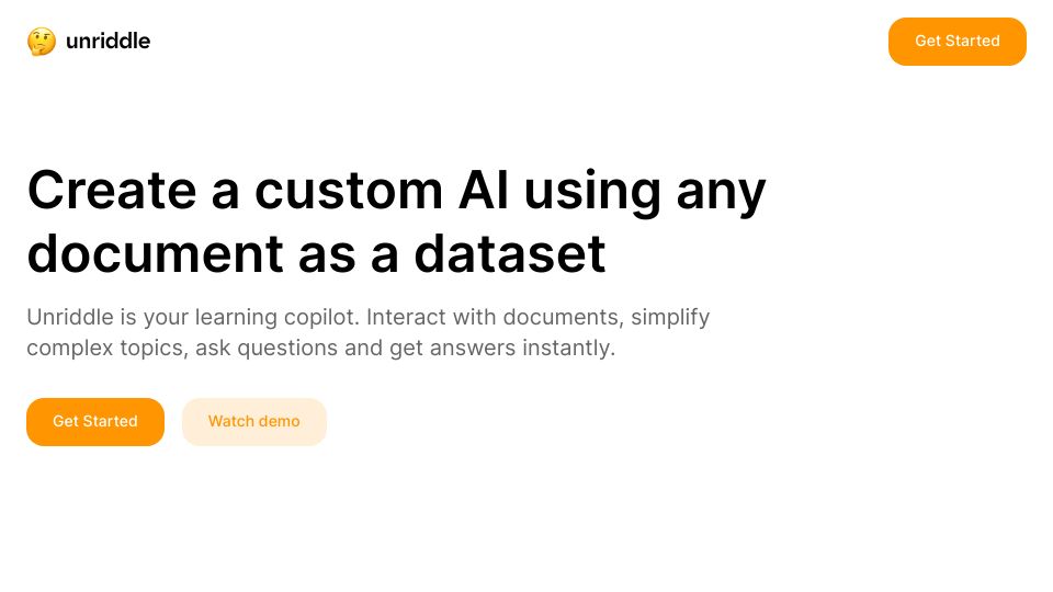Screenshot of unriddle.ai: Show HN: Unriddle – Create your own GPT-4 on top of any document