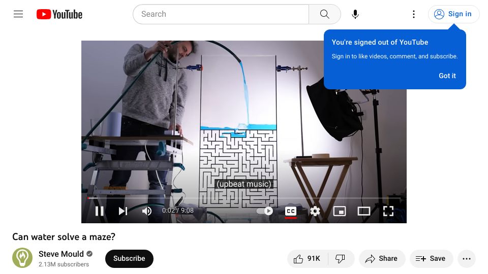 Screenshot of youtube.com: Can water solve a maze? [video]