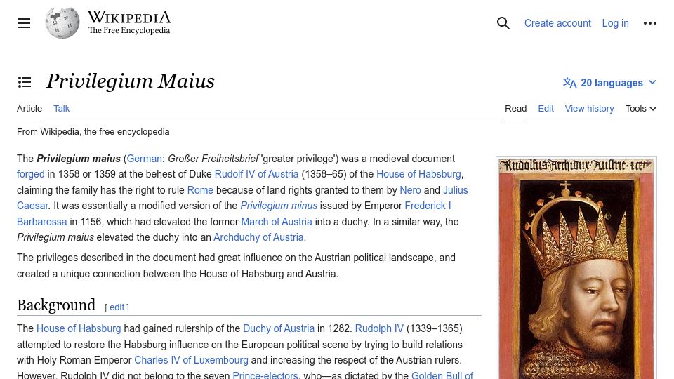 Screenshot of en.wikipedia.org: Privilegium Maius