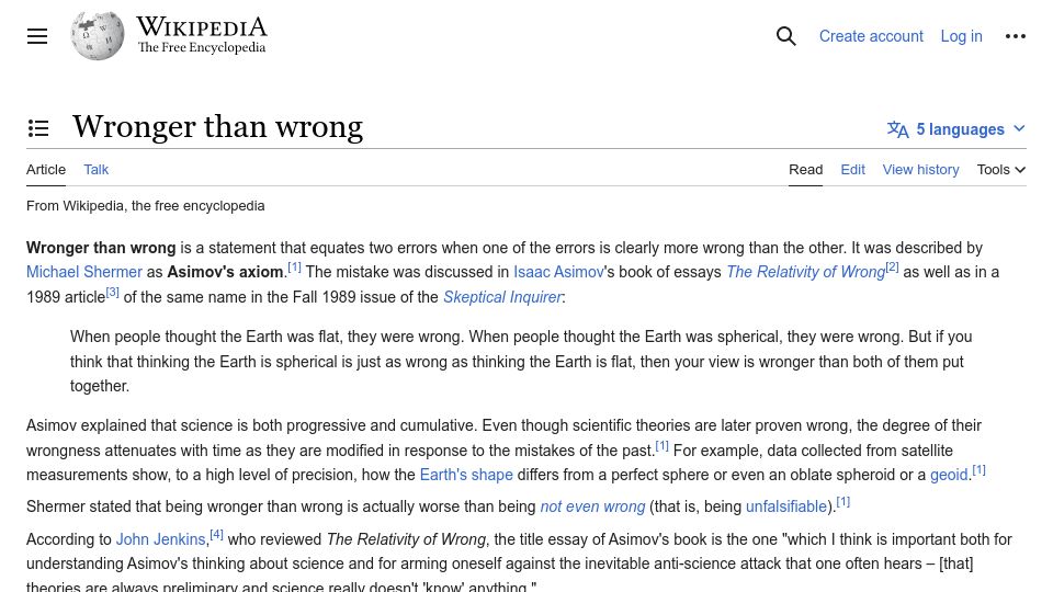 Screenshot of en.wikipedia.org: Wronger Than Wrong
