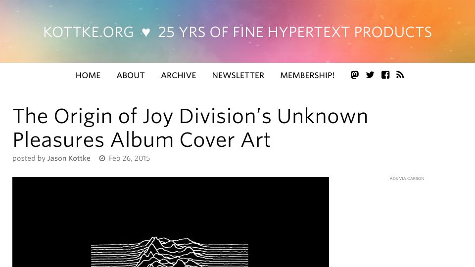 Screenshot of blogs.scientificamerican.com: The origin of Joy Division’s Unknown Pleasures album cover art (2015)