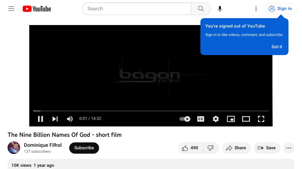 Screenshot of youtube.com: The Nine Billion Names Of God (2021) [video]