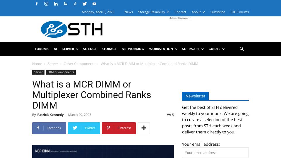 Screenshot of servethehome.com: What Is an MCR or Multiplexer Combined Ranks DIMM