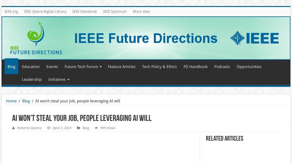 Screenshot of cmte.ieee.org: AI won't steal your job, people leveraging AI will