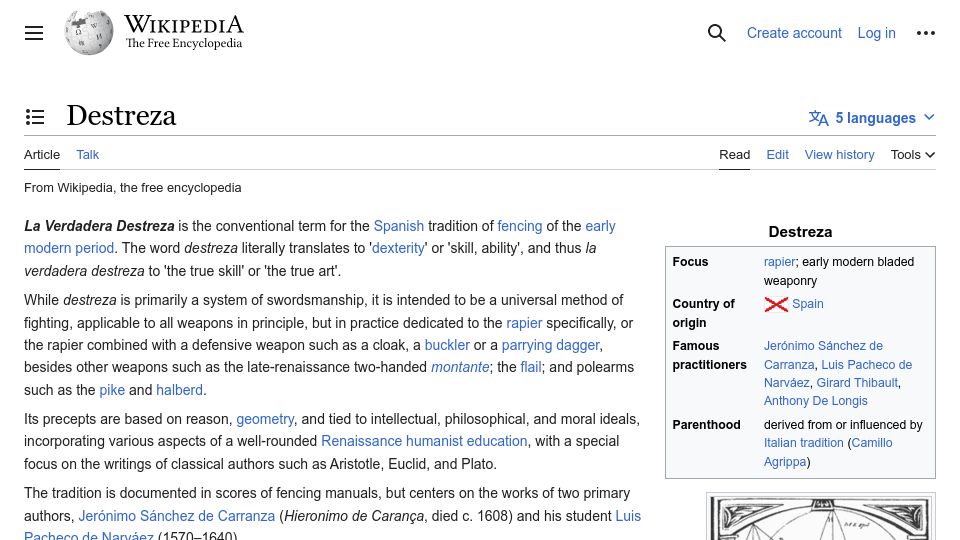 Screenshot of en.wikipedia.org: Destreza