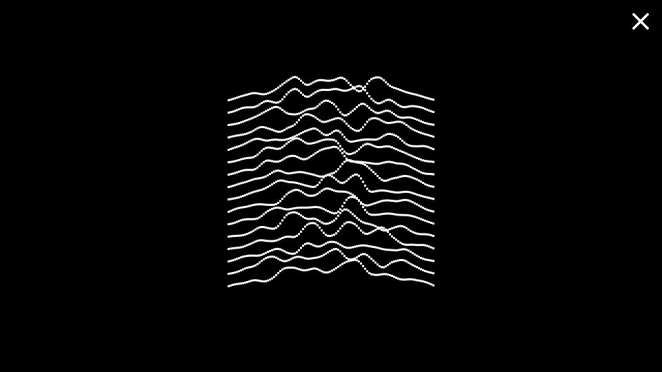 Screenshot of johnearnest.github.io: Animated Unknown Pleasures in 3 lines of K (2015)