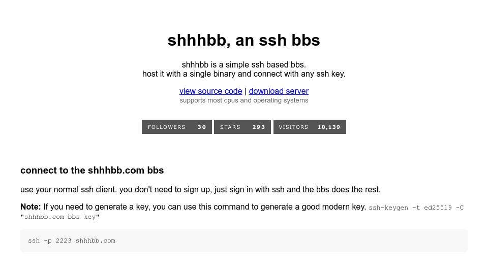 Screenshot of donuts-are-good.github.io: Show HN: Shhhbb, an SSH BBS