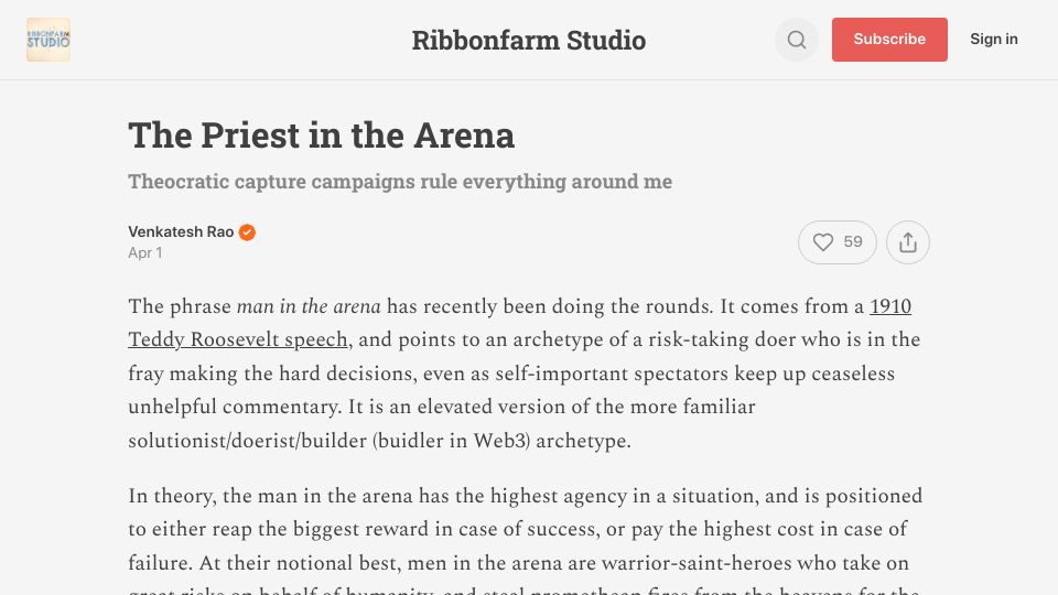 Screenshot of studio.ribbonfarm.com: The Priest in the Arena