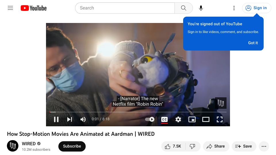 Screenshot of youtube.com: Stop-Motion Movies Are Animated at Aardman [video]