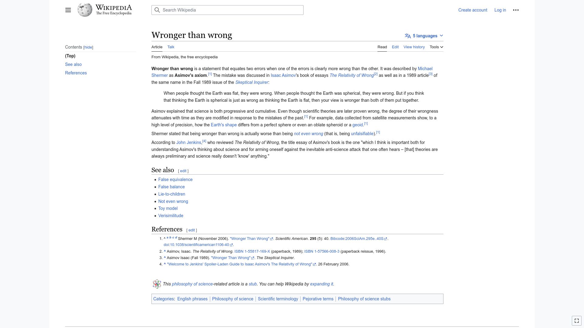 Screenshot of en.wikipedia.org: Wronger Than Wrong
