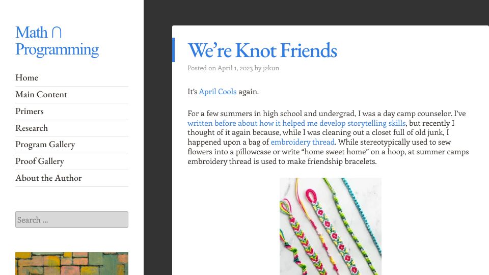 Screenshot of jeremykun.com: We're Knot Friends