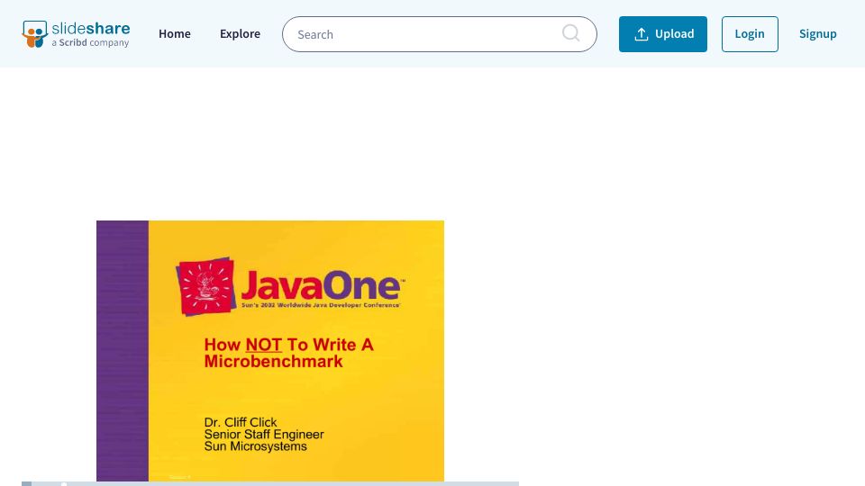 Screenshot of slideshare.net: How Not to Write a Microbenchmark (2002)