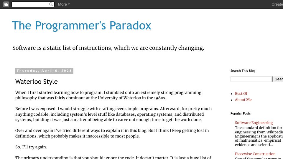 Screenshot of theprogrammersparadox.blogspot.com: Waterloo Style