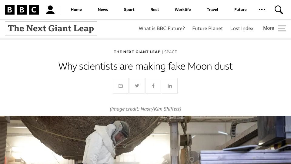 Screenshot of bbc.com: The moon dust problem facing scientists