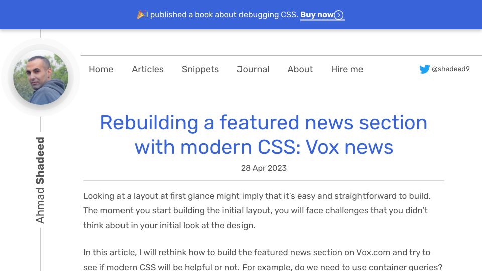 Screenshot of ishadeed.com: Rebuilding a featured news section with modern CSS: Vox news