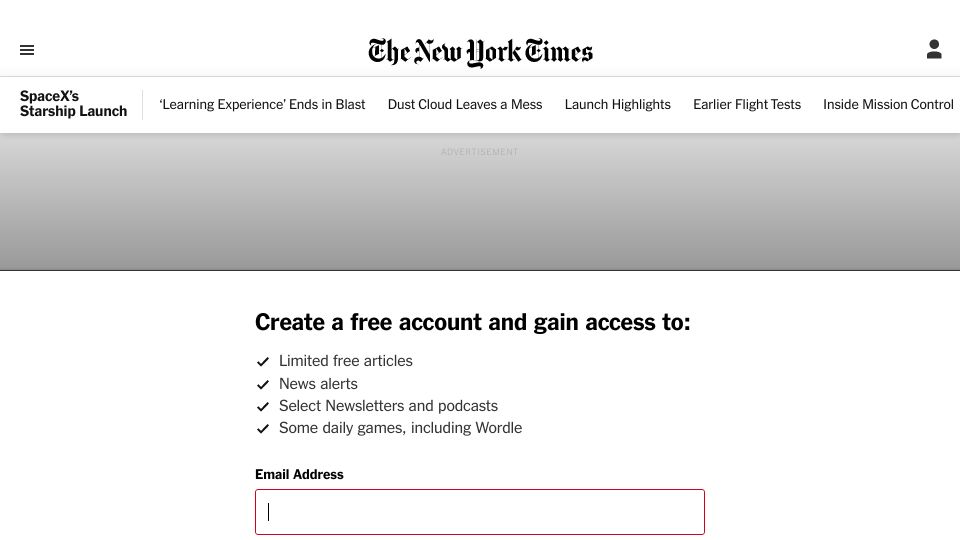 Screenshot of nytimes.com: SpaceX Rocket Struggled to Self-Destruct as It Spun Out of Control