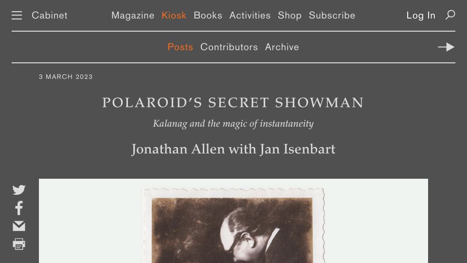 Screenshot of cabinetmagazine.org: Polaroid’s Secret Showman