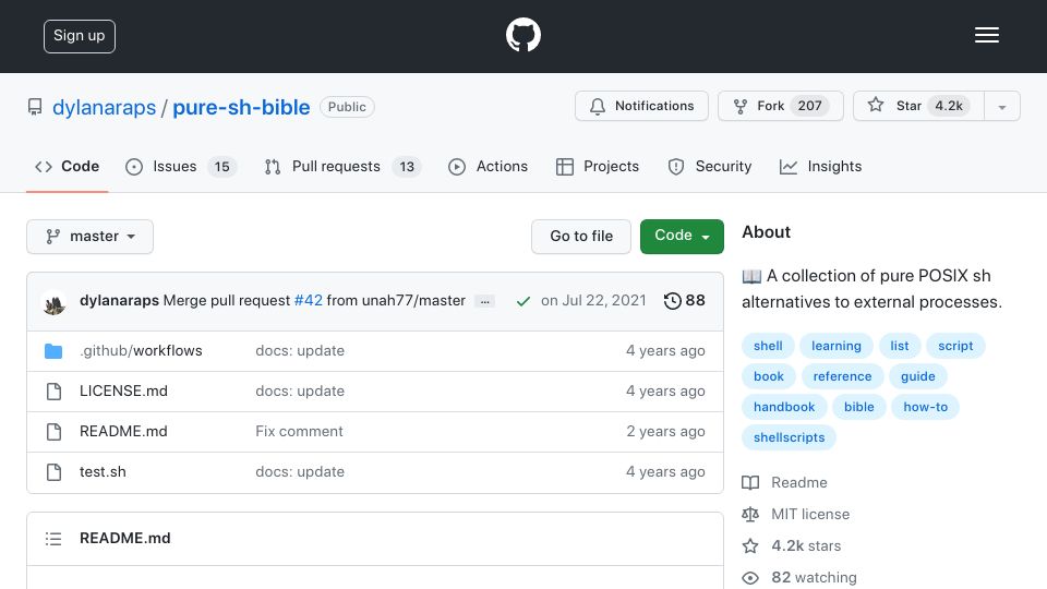 Screenshot of github.com: Pure Sh Bible