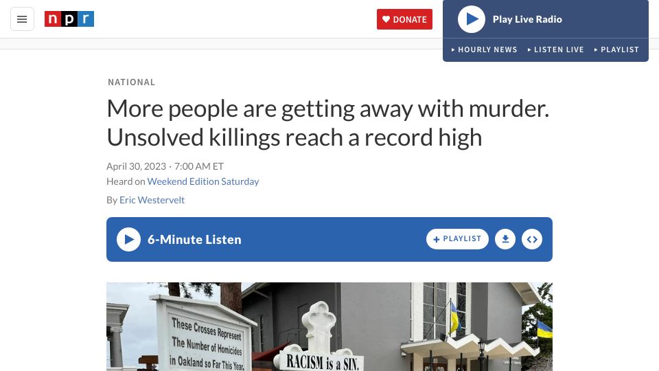 Screenshot of npr.org: More people are getting away with murder
