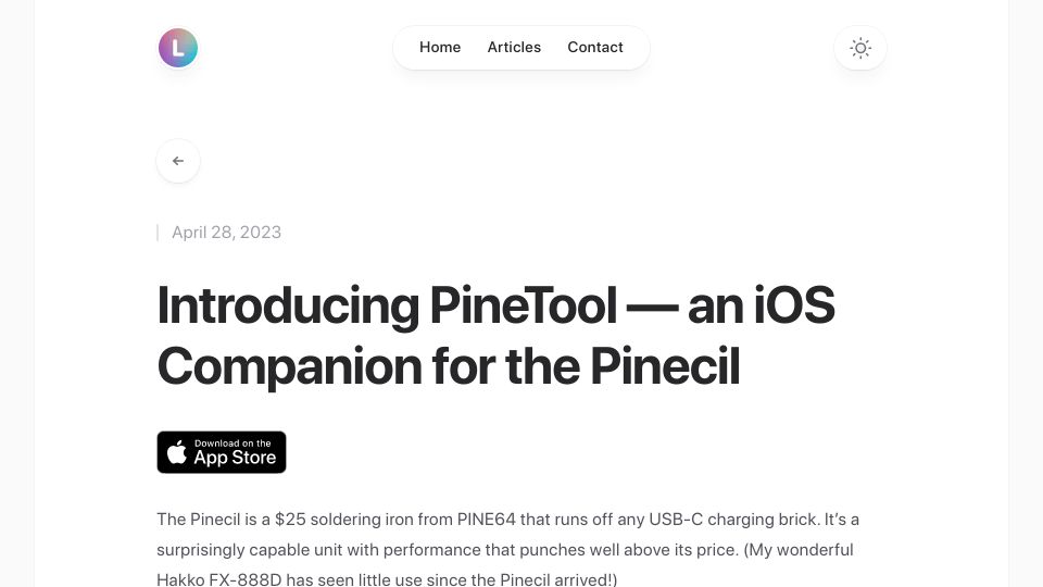 Screenshot of lachy.io: Show HN: PineTool – An iOS Companion for the Pinecil