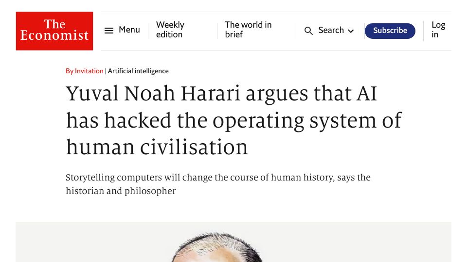 Screenshot of economist.com: AI has hacked the operating system of human civilisation