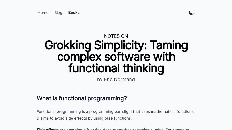 Screenshot of bagerbach.com: Grokking Simplicity: Taming complex software with functional thinking