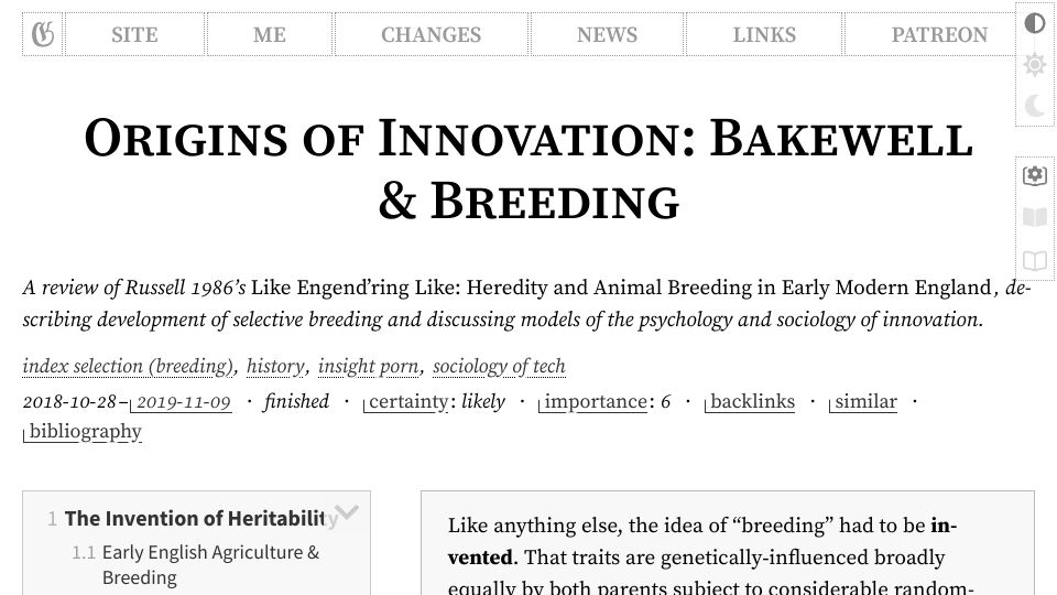 Screenshot of gwern.net: The invention of selective breeding was unbelievably late (2019)