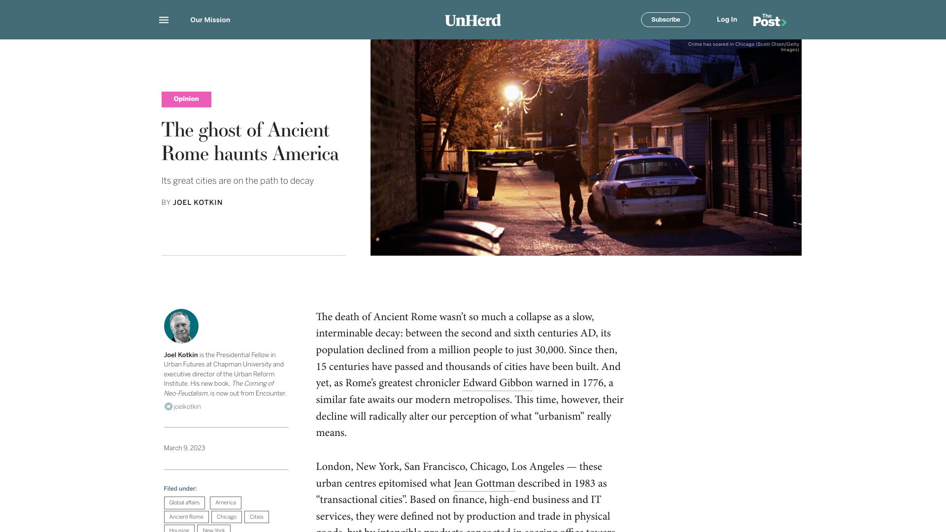 Screenshot of unherd.com: The ghost of Ancient Rome haunts America