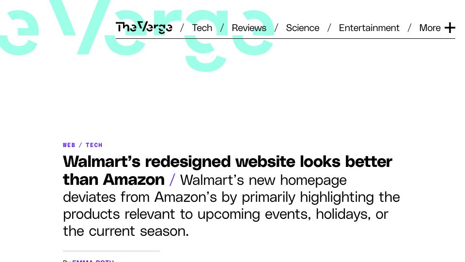 Screenshot of theverge.com: Walmart’s redesigned website looks better than Amazon
