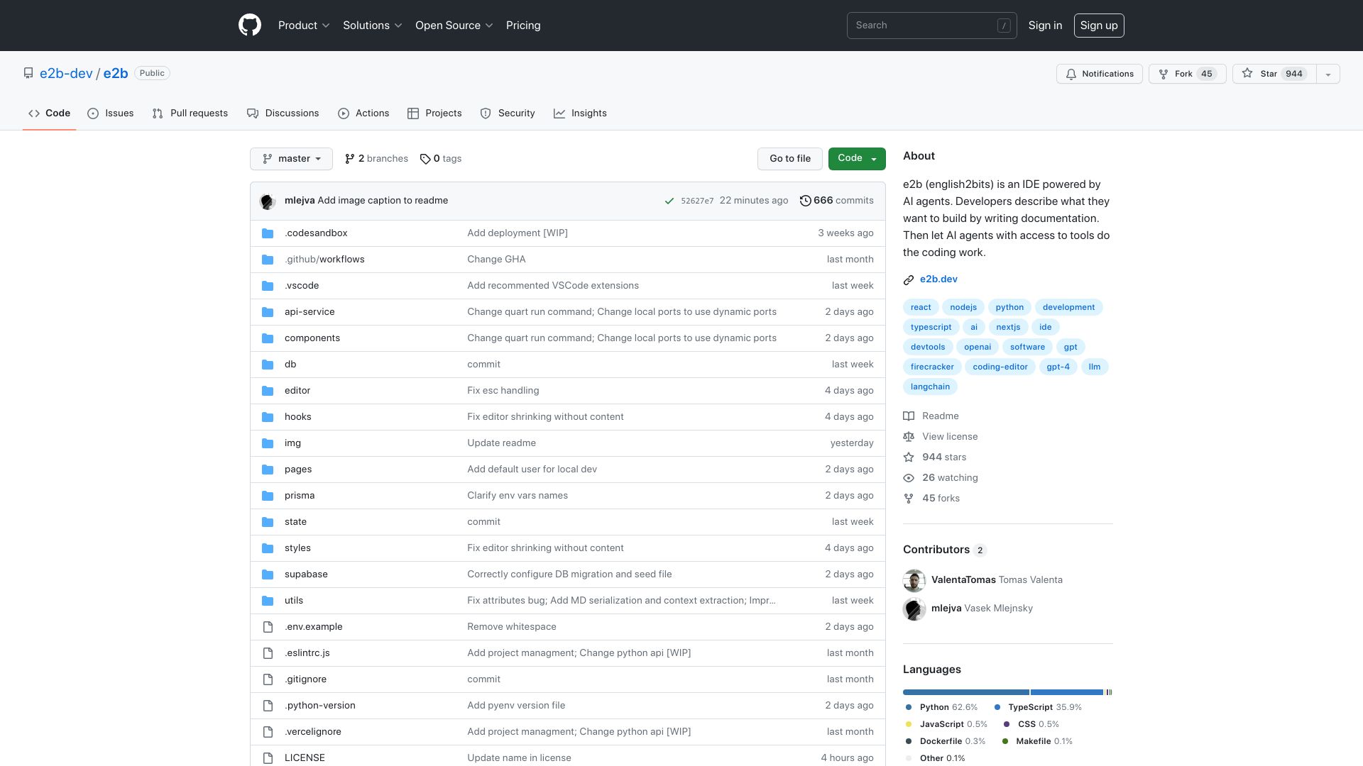 Screenshot of github.com: Show HN: We are building an open-source IDE powered by AI